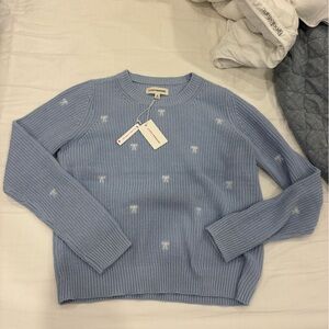 Baby blue with bow embroidery sweater